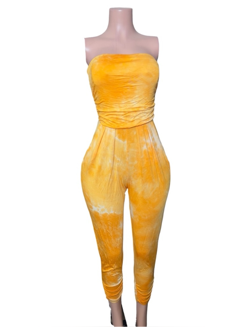 Strapless Yellow Tie-Dye Jumpsuit